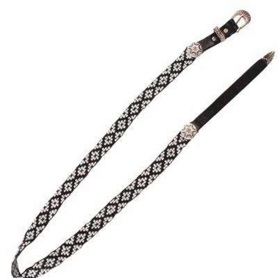 Leather Goods * | Austin Accents Austin Accent Black/White Beaded Buckle Hatband Bs12-Bk