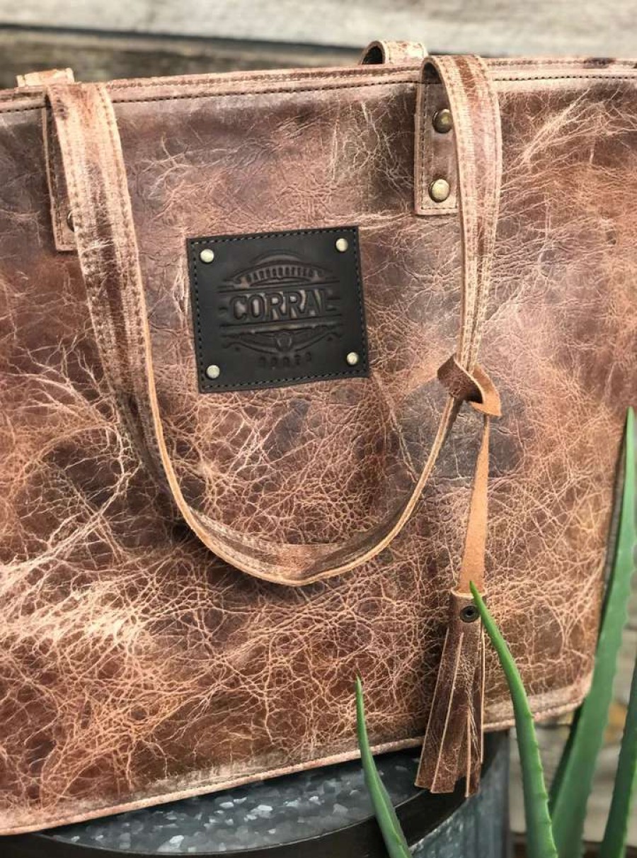 Leather Goods * | Corral Boots Corral Distressed Leather Fringe Purse Cognac D1290