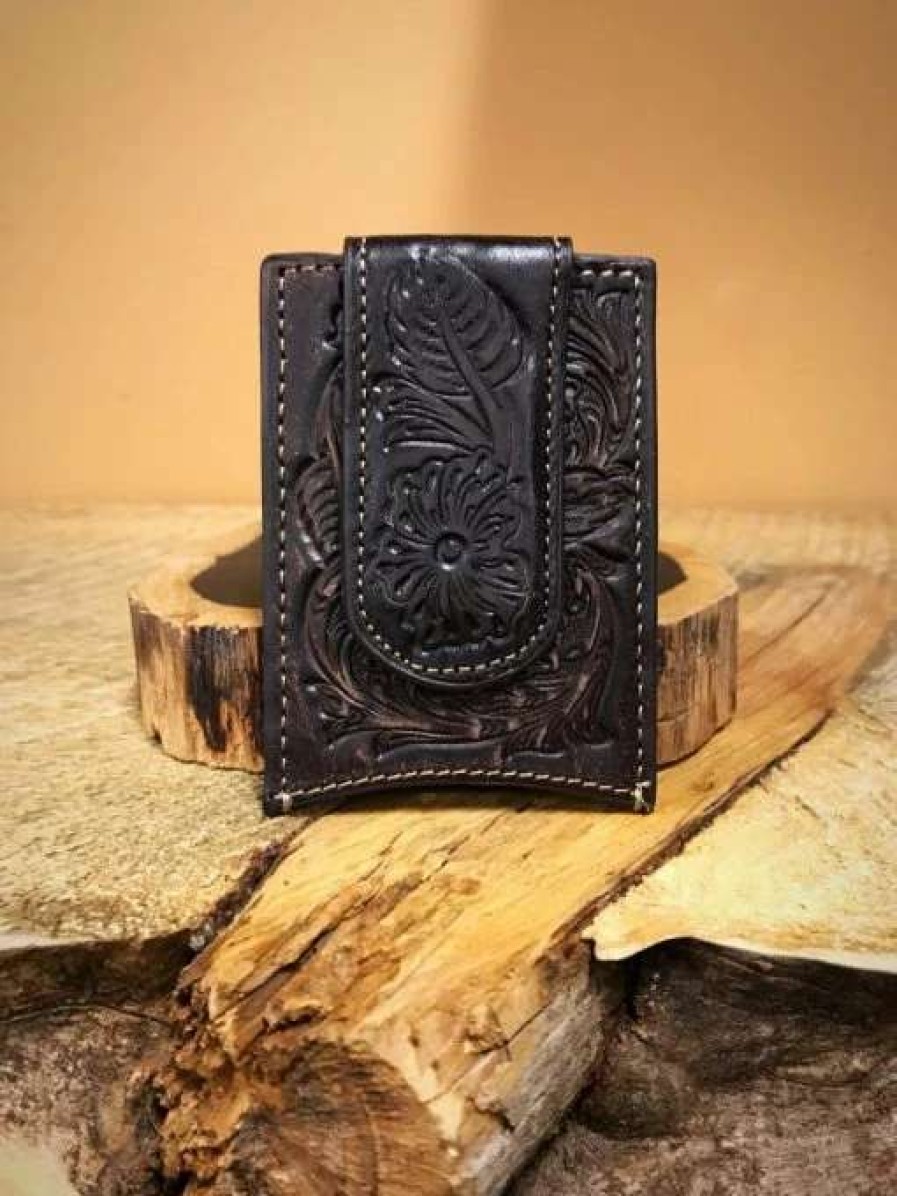 Leather Goods * | Ariat International Ariat A3528002 Floral Embossed Magnetic Money Clip