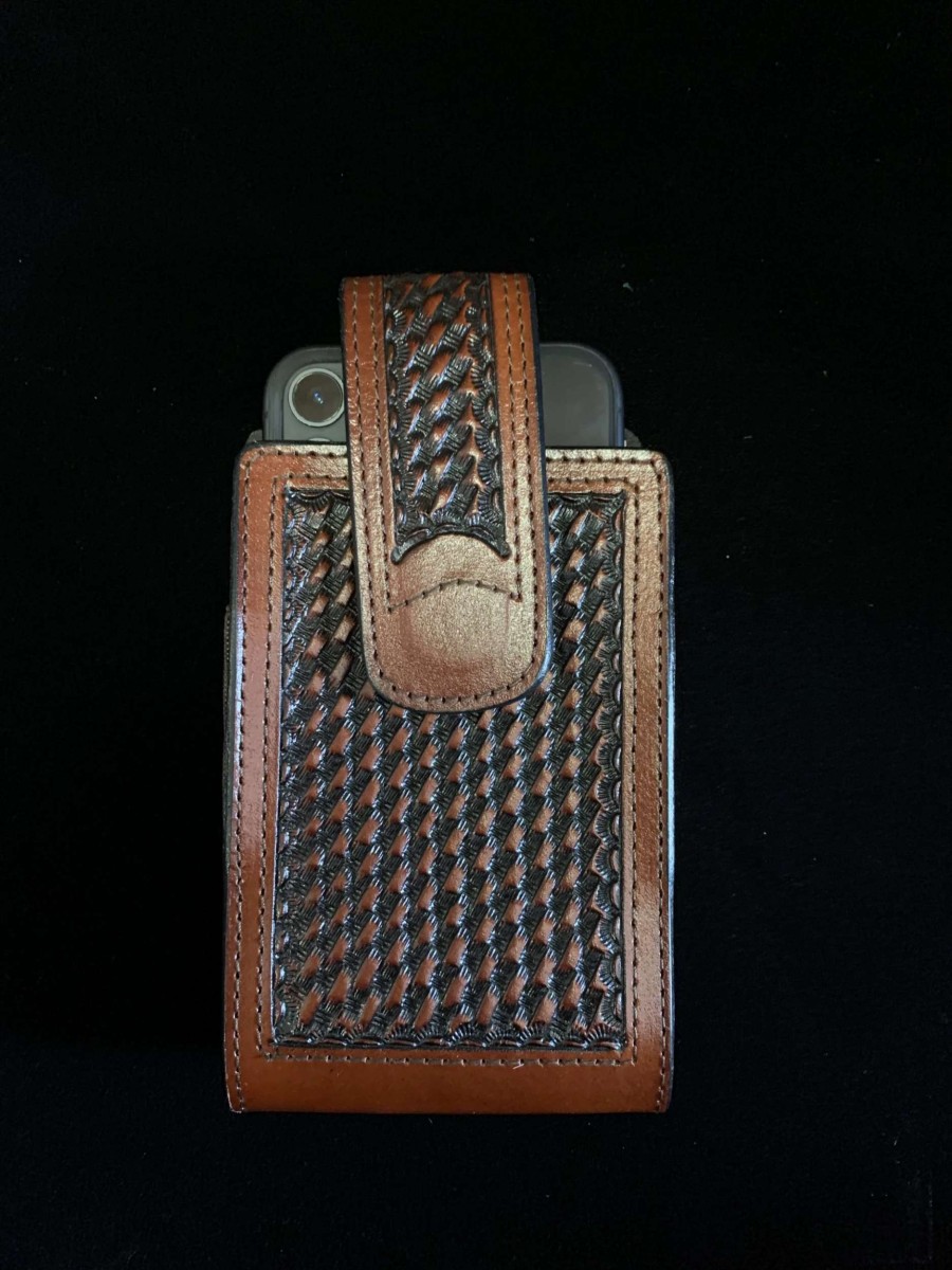 Leather Goods * | Austin Accents Leather Basket Weave Phone Case Cp-01 Brown