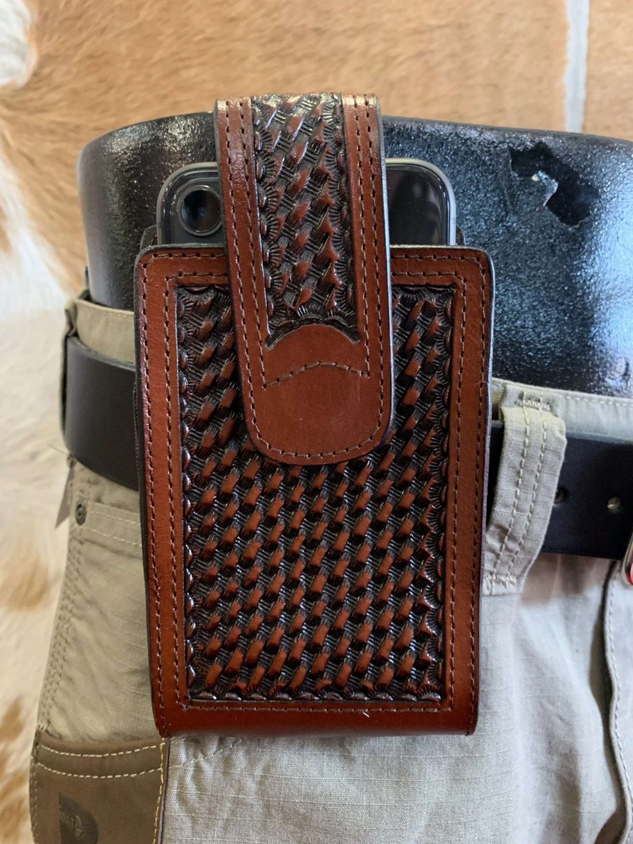 Leather Goods * | Austin Accents Leather Basket Weave Phone Case Cp-01 Brown