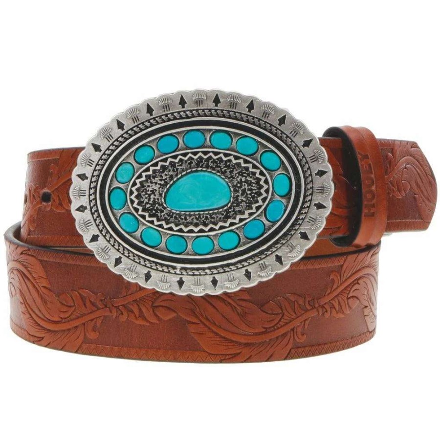 Gear * | Sioux Hooey Ladies Belt Natural /Brown W/Turquoise Rodeo Buckle