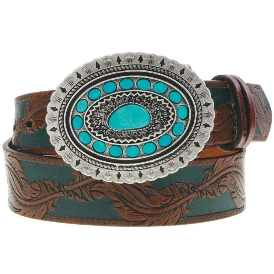 Gear * | Sioux Classic Hooey Ladies Belt Brown/Turquoise W/Turquoise Rodeo Buckle