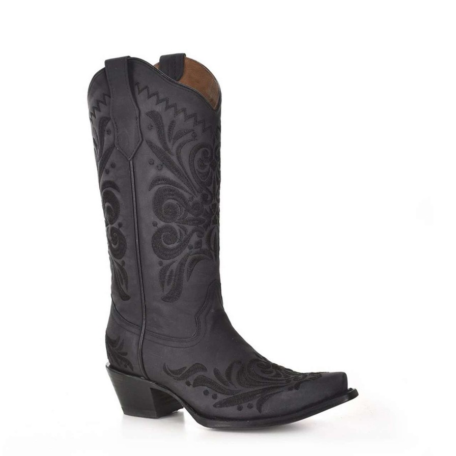 Boots * | Corral Boots Corral Women'S Black Filigree Embroidery Snip Toe Boots L5433