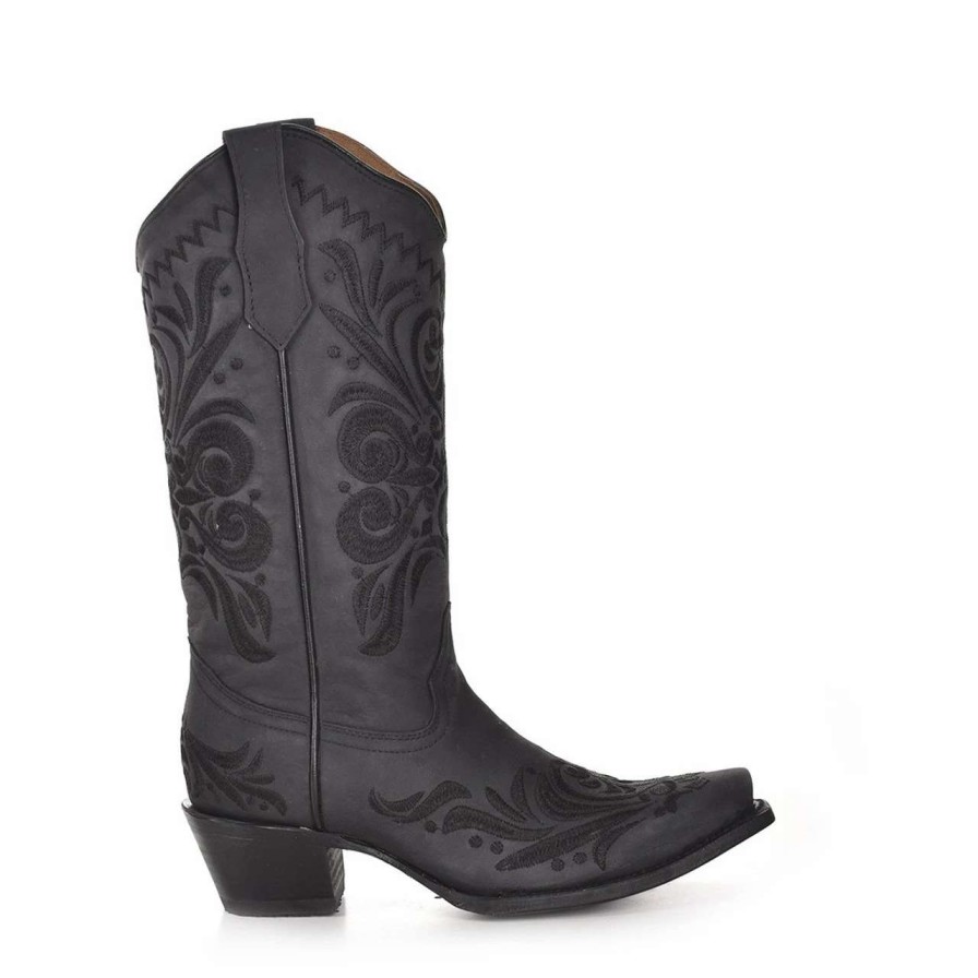 Boots * | Corral Boots Corral Women'S Black Filigree Embroidery Snip Toe Boots L5433