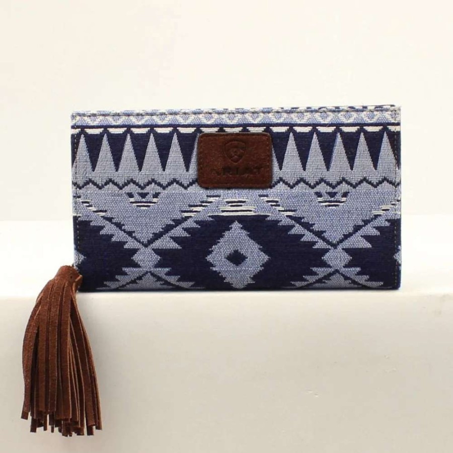 Leather Goods * | Ariat International Ariat Madison Clutch Blue Woven With Fringe Tassel A770009202