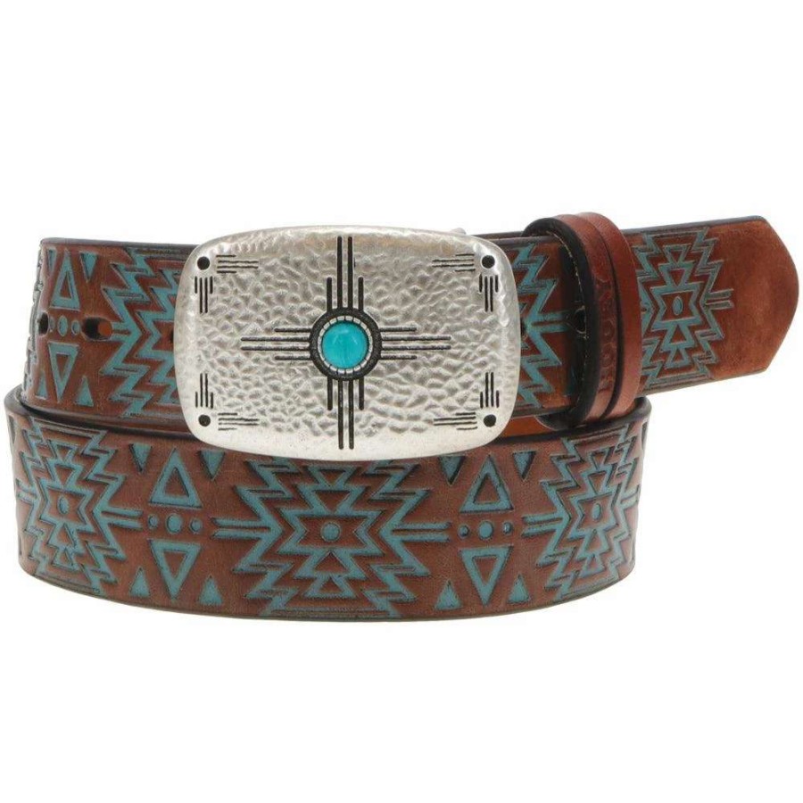 Gear * | Dakota Original Hooey Ladies Belt Brown/Turquoise W/Aztec