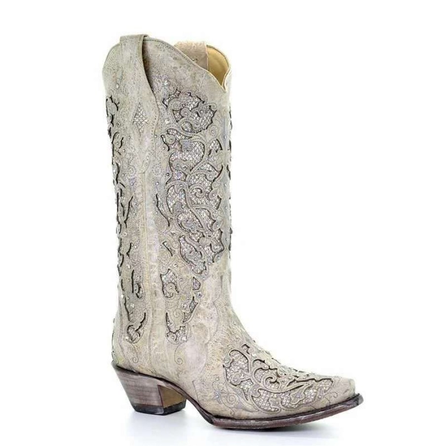 Boots * | Corral Boots Corral White Glitter Inlay Boots A3322