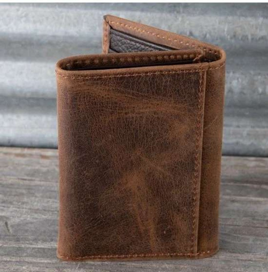 Leather Goods * | Ariat International Ariat Flag Brown Trifold Wallet A3545402