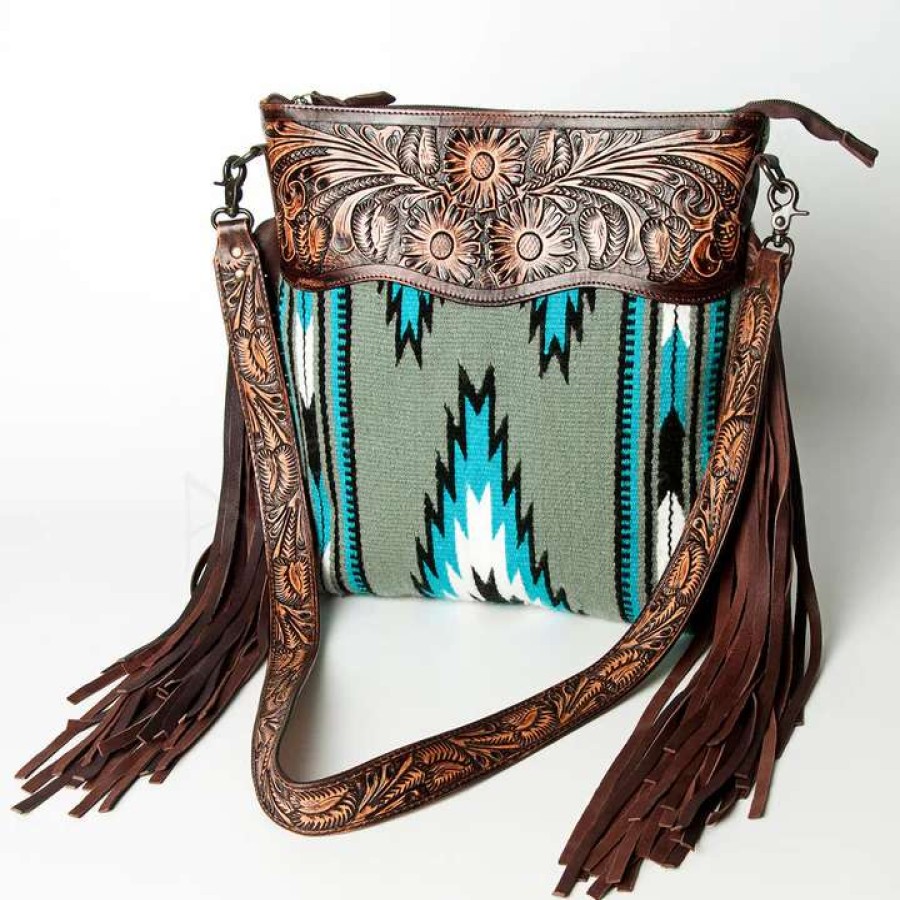 Leather Goods * | American Darling Adbgz222 Fringe Saddle Blanket Messenger Bag