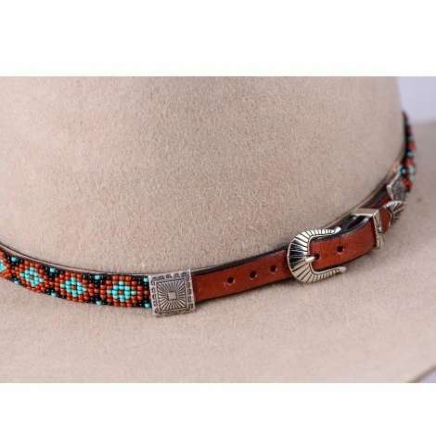 Leather Goods * | Austin Accents Austin Accent Black/Red/Turq Beaded Buckle Hatband Bs12-Bk