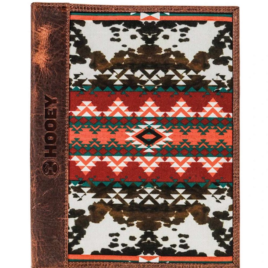 Gear * | Hooey "Ponderosa" Leather Notebook Cover Brown/Red/White Pattern