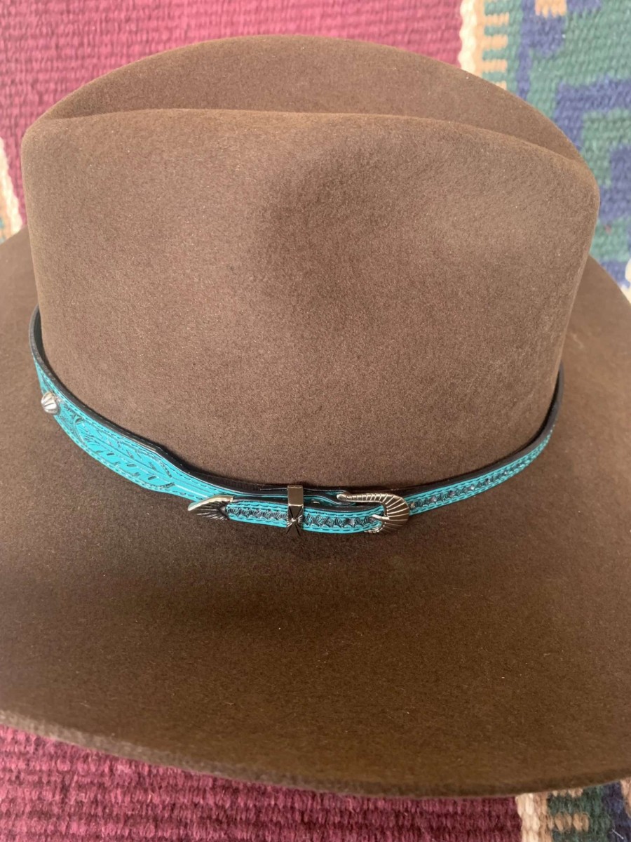 Leather Goods * | Austin Accents Austin Accent Turquoise Feather Tooled Leather Hat Band Lc-69F