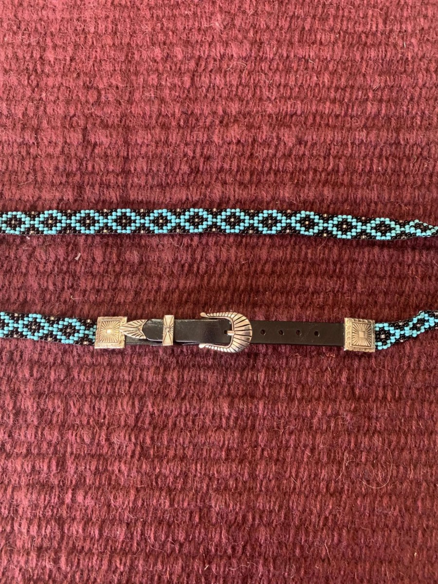 Leather Goods * | Austin Accents Austin Accent Turquoise/Black Beaded Buckle Hatband Bs12-Bk