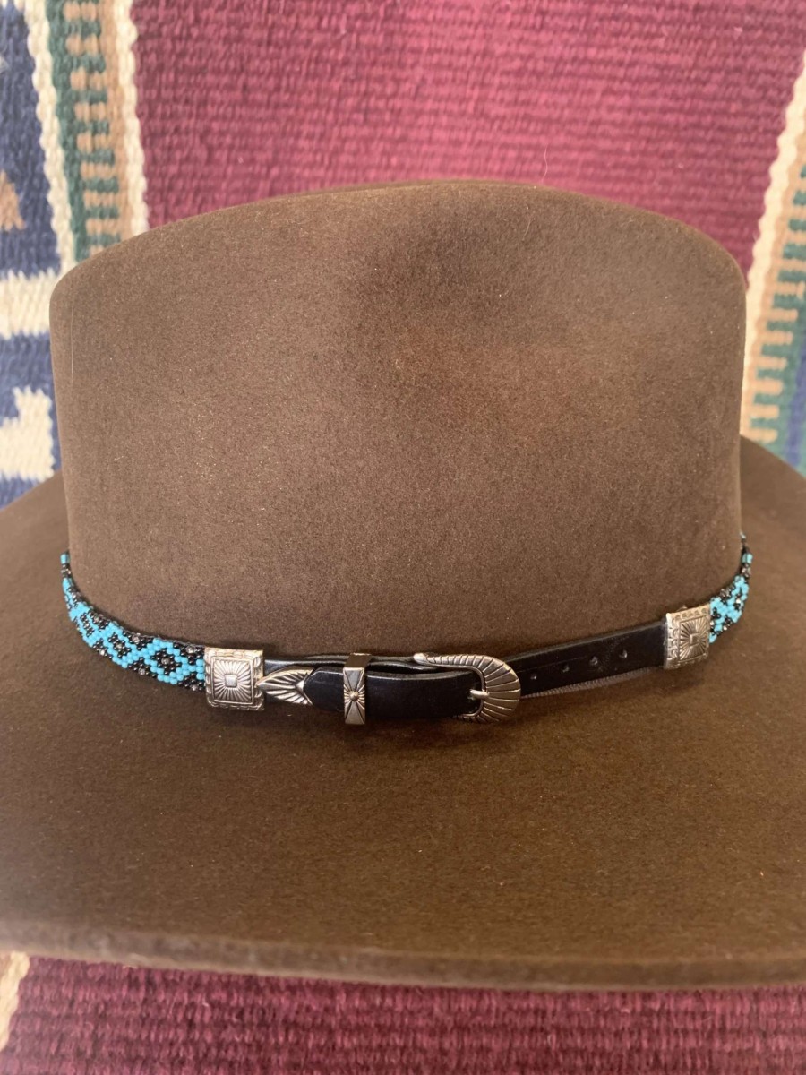 Leather Goods * | Austin Accents Austin Accent Turquoise/Black Beaded Buckle Hatband Bs12-Bk