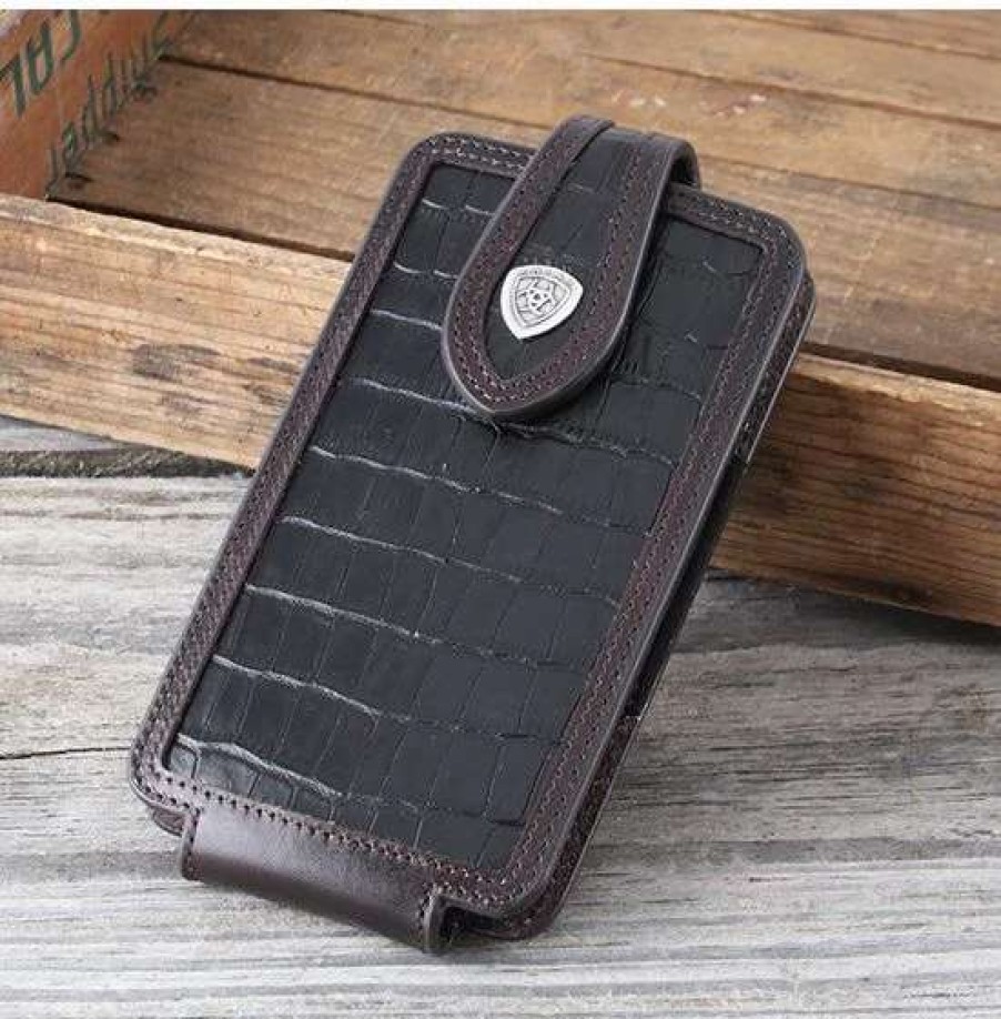 Leather Goods * | Ariat International Ariat Crocodile Print Brown Cell Phone Case A0600502