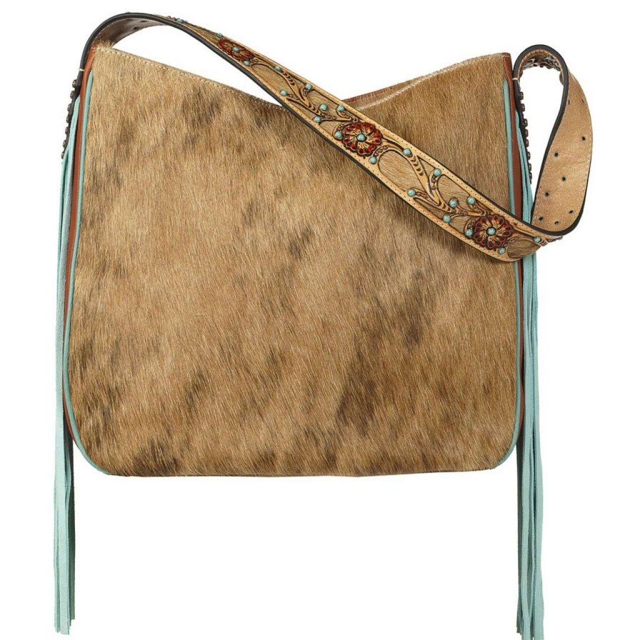 Leather Goods * | Ariat International Ariat Lorelei A770005608 Womens Calf Hair Tooled Crossbody Purse Tan