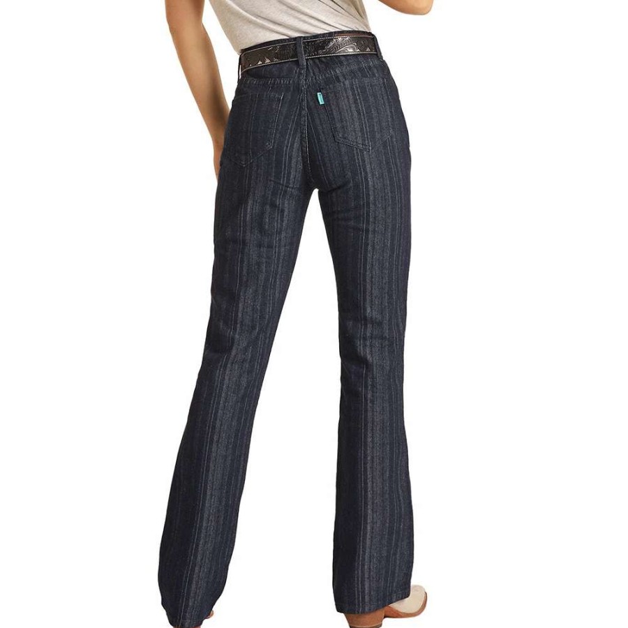 Jeans * | Hooey Dark Wash Jaquard Stripe High Rise Bootcut Jeans