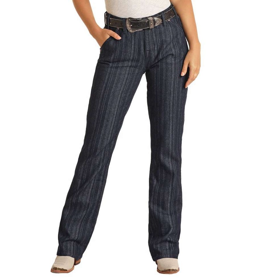 Jeans * | Hooey Dark Wash Jaquard Stripe High Rise Bootcut Jeans