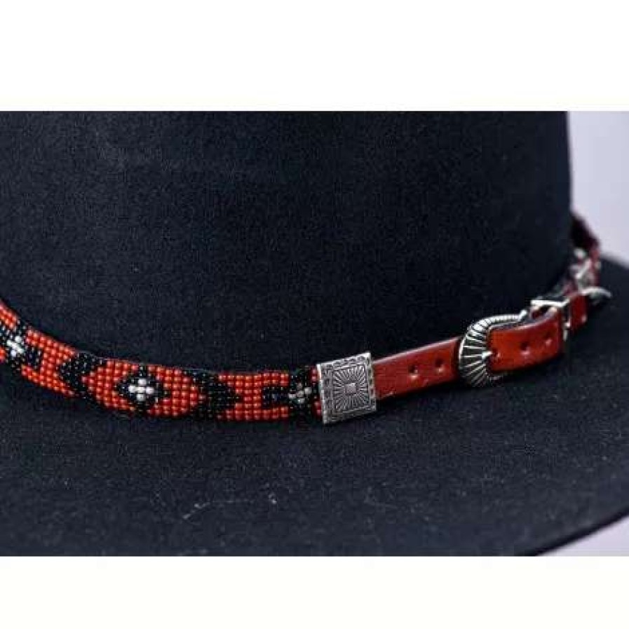 Leather Goods * | Austin Accents Austin Accent Black/Red Beaded Buckle Hatband Bs12-Bk