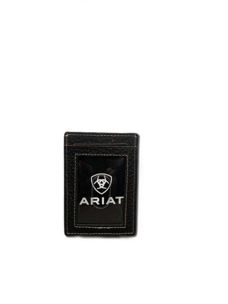 Leather Goods * | Ariat International Ariat Men'S Shield Concho Brown Money Clip Wallet A3544702