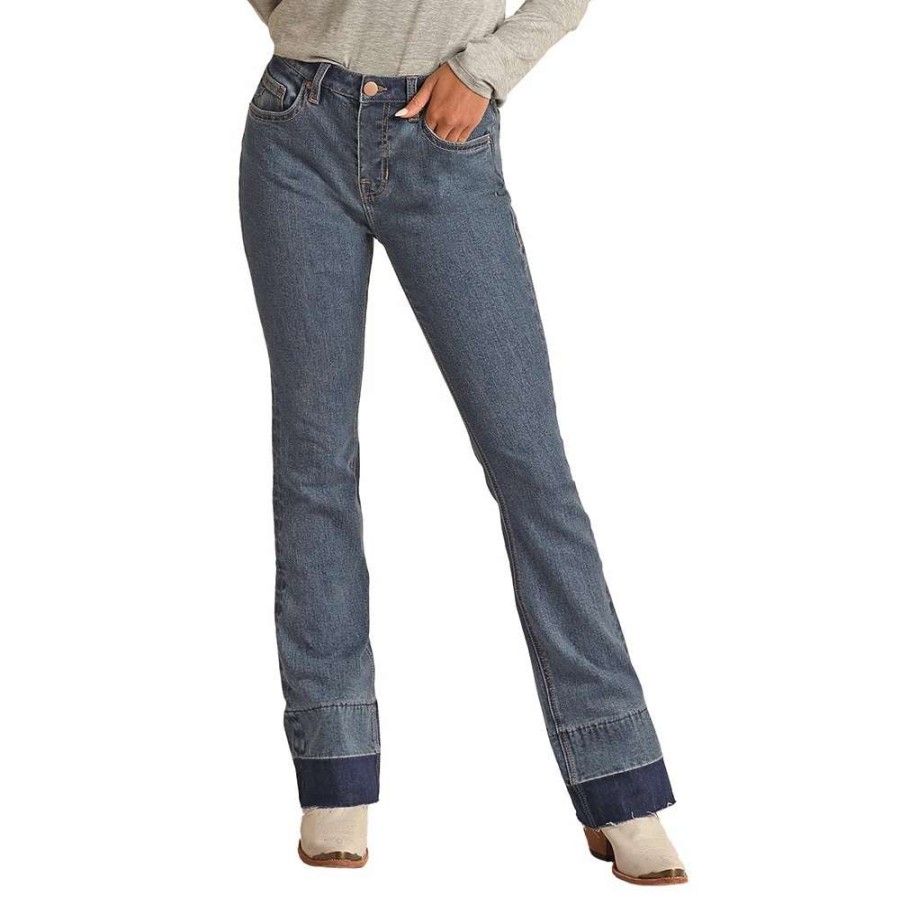 Jeans * | Hooey Medium Wash High Rise Stretch Baby Flare Jeans