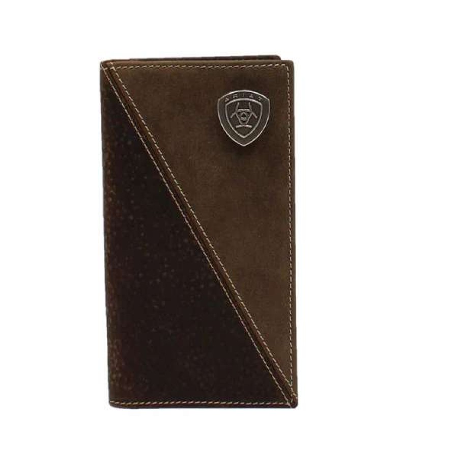 Leather Goods * | Ariat International Ariat Men'S Rodeo Diagonal Stitch Shield Logo Wallet A3544502