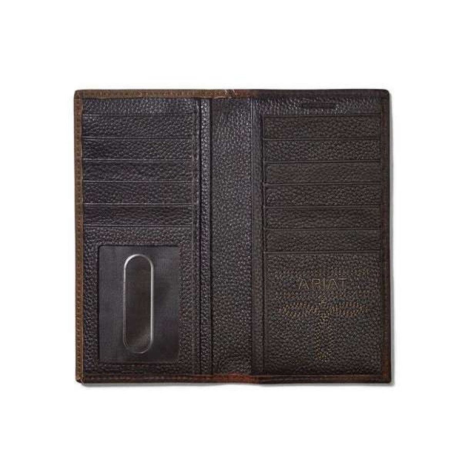 Leather Goods * | Ariat International Ariat Men'S Rodeo Diagonal Stitch Shield Logo Wallet A3544502