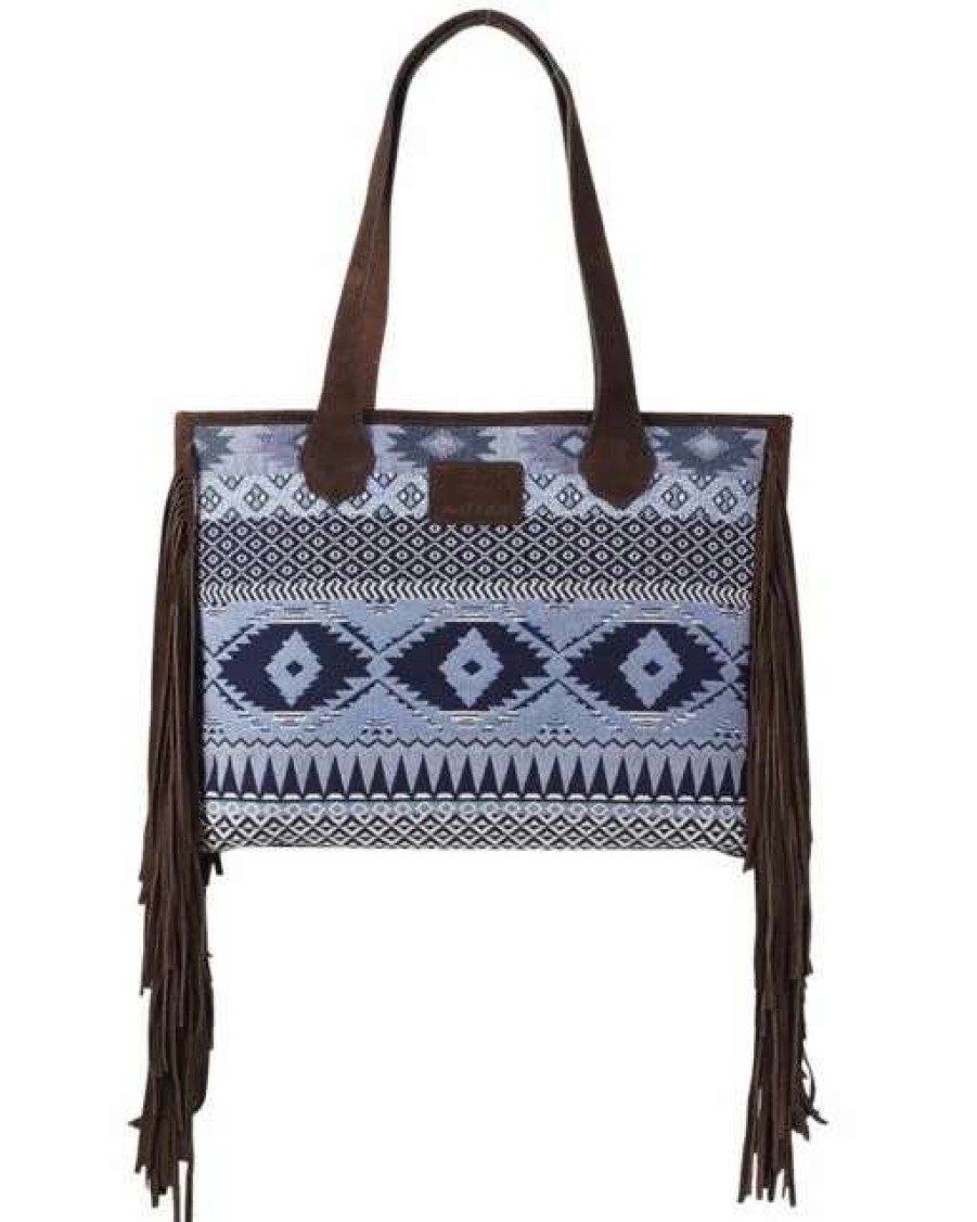 Leather Goods * | Ariat International Ariat Madison Tote Concealed Carry Purse Blue Woven With Fringe A770008902