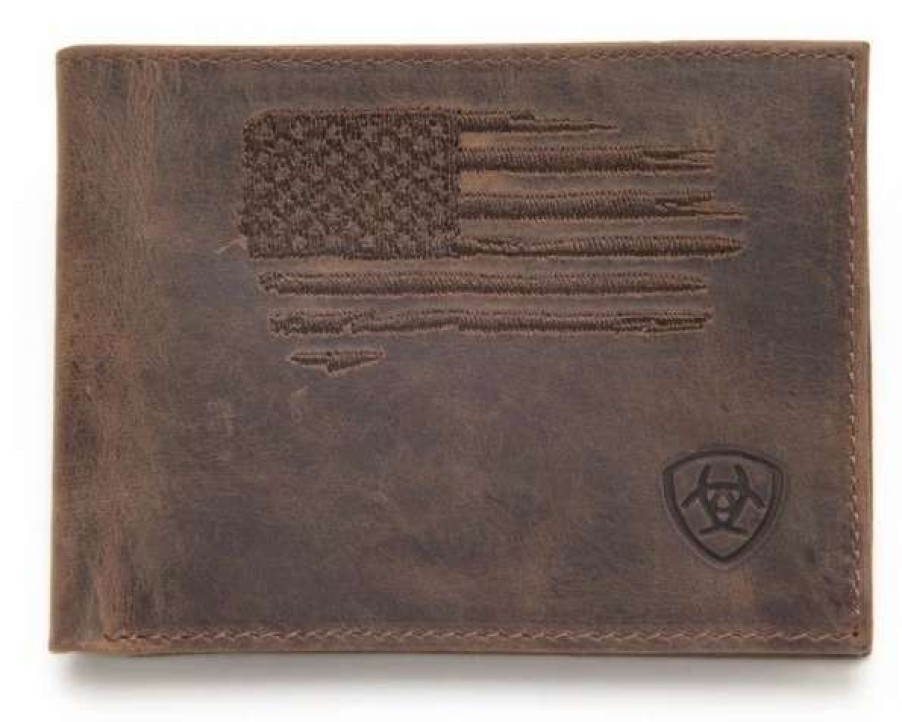 Leather Goods * | Ariat International Ariat Bifold Wallet With Embroidered American Flag A3545602