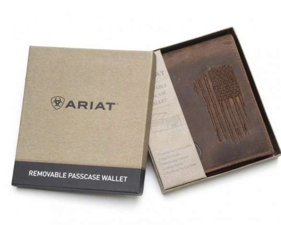 Leather Goods * | Ariat International Ariat Bifold Wallet With Embroidered American Flag A3545602