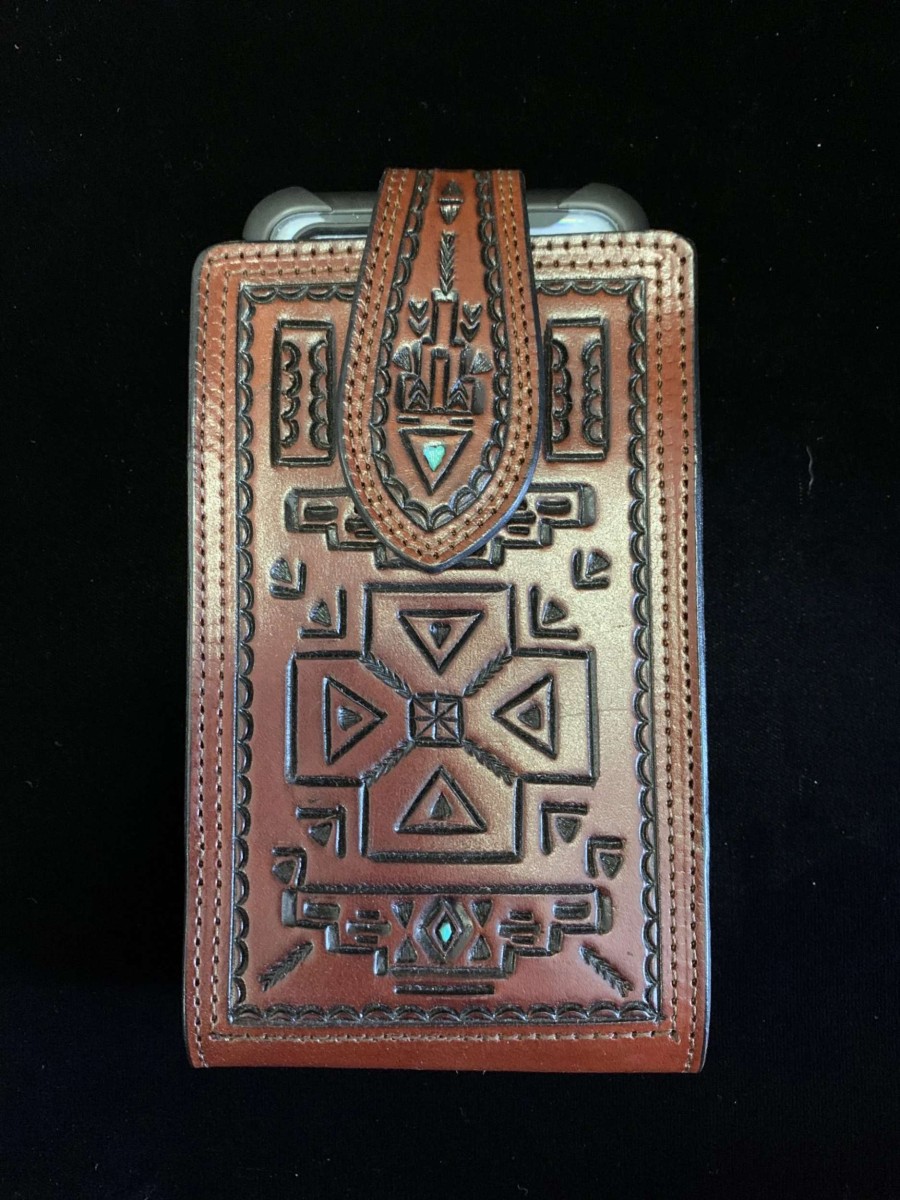 Leather Goods * | Austin Accents Leather Aztec Phone Case Cp-05 Brown