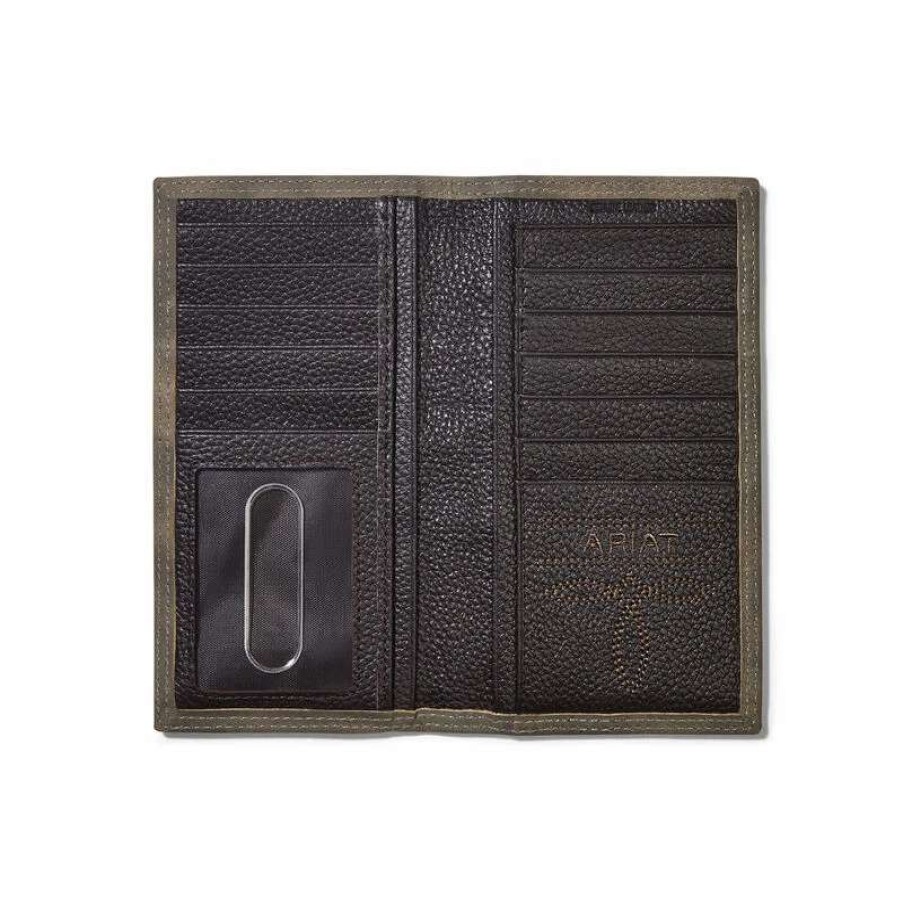 Leather Goods * | Ariat International Ariat Men'S Rodeo Shield Concho Grey Bifold Wallet A3544806